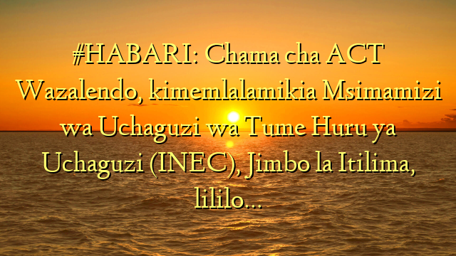 #HABARI: Chama cha ACT Wazalendo, kimemlalamikia Msimamizi wa Uchaguzi wa Tume Huru ya Uchaguzi (INEC), Jimbo la Itilima, lililo…