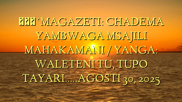 🔴MAGAZETI: CHADEMA YAMBWAGA MSAJILI MAHAKAMANI / YANGA: WALETENI TU, TUPO TAYARI…..AGOSTI 30, 2025