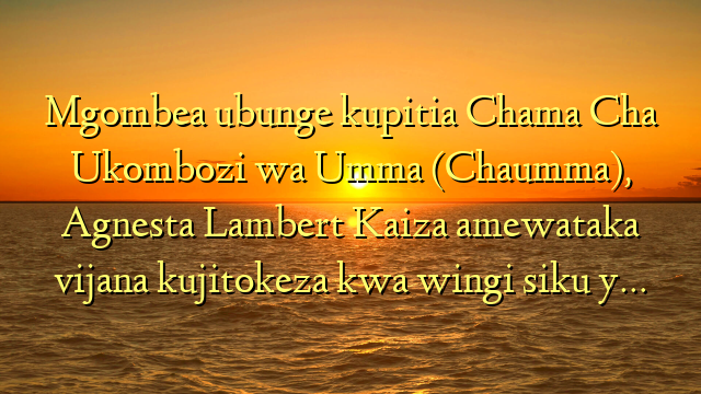 Mgombea ubunge kupitia  Chama Cha Ukombozi wa Umma (Chaumma), Agnesta Lambert Kaiza amewataka vijana kujitokeza kwa wingi siku y…