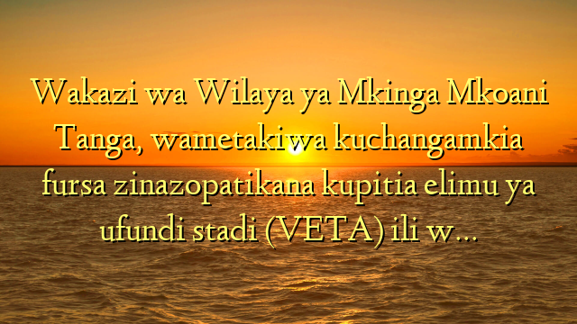 Wakazi wa Wilaya ya Mkinga Mkoani Tanga, wametakiwa kuchangamkia fursa zinazopatikana kupitia elimu ya ufundi stadi (VETA) ili w…