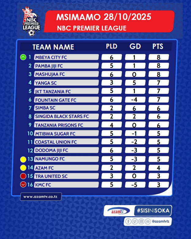 MSIMAMO: Baada ya kupewa ushindi wa kikanuni dhidi ya Dodoma Jiji FC, Pamba Jiji FC wamepanda hadi nafasi ya pili kutoka nafasi ...